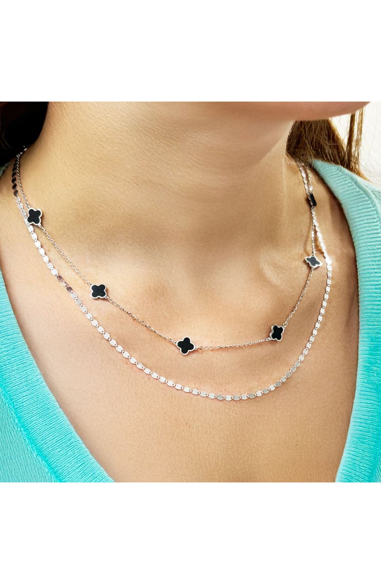 The Lovery Fine Jewelry Mini Onyx Clover Necklace, Alternate, color, Onyx/ White Gold