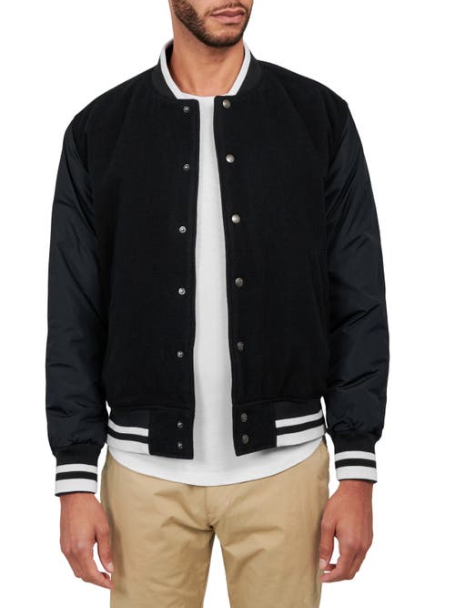 Construct Solid Varsity Jacket In Black