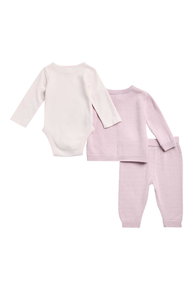 Kids' 3-Piece Cardigan, Bodysuit & Pants Set, Alternate, color, PINK WINDSOME MULTI- IVORY