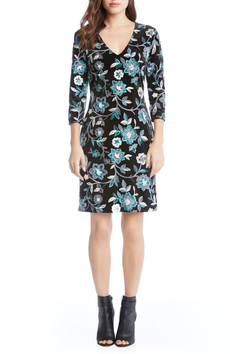 Karen Kane Embroidered Velvet Dress, Main, color, 