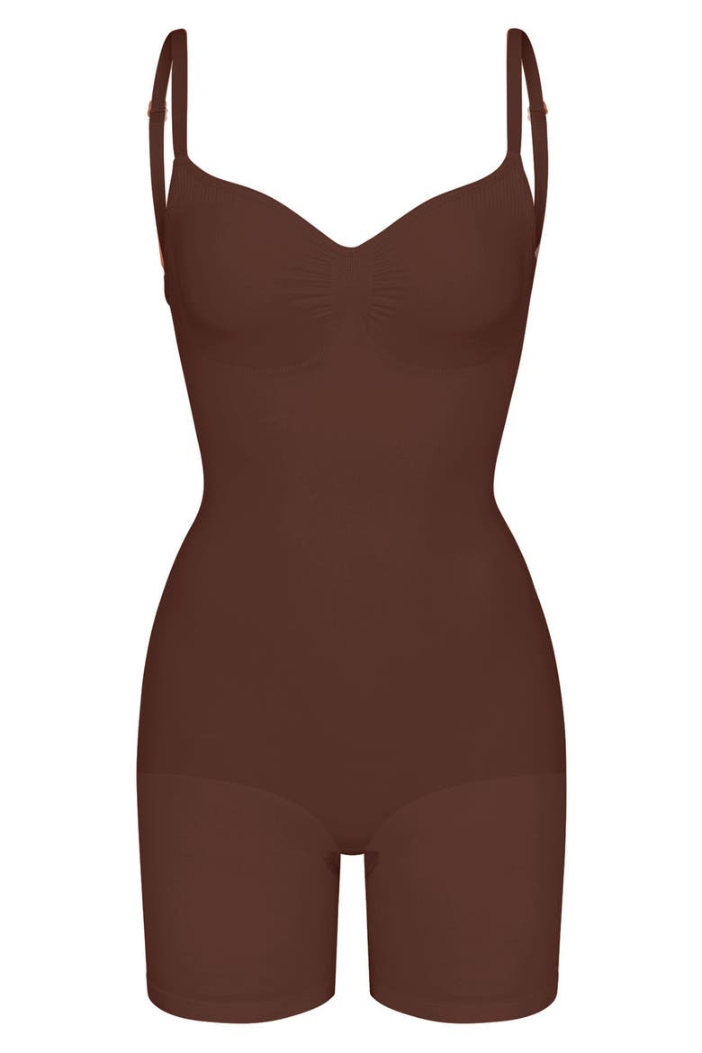 Seamless Sculpt Low Back Mid Thigh Bodysuit, Alternate, color, COCOA