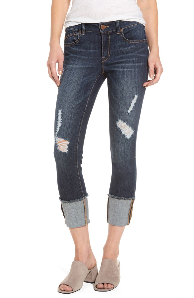 1822 Denim Distressed Roll Cuff Jeans, Main, color,