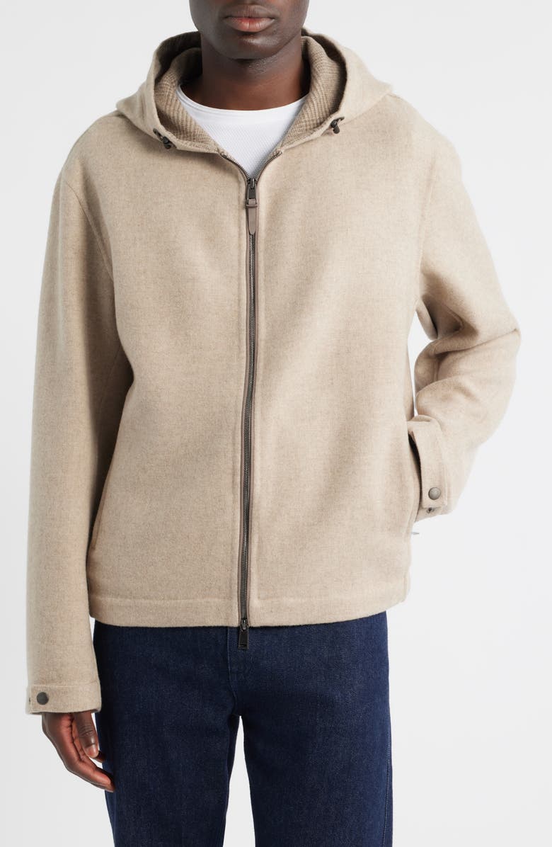 BOSS Cayro Virgin Wool & Cashmere Hooded Jacket, Alternate, color, Open Beige