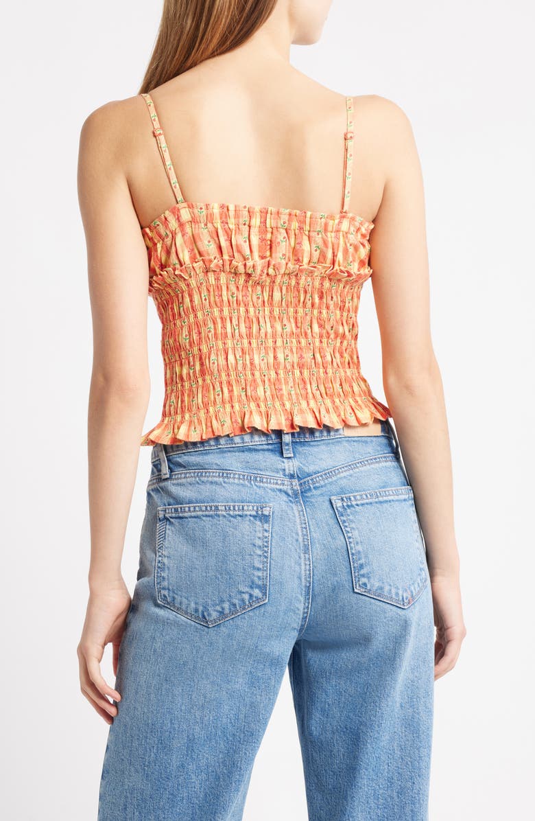 Damson Madder Nola Gingham Smocked Organic Cotton Camisole, Alternate, color, Orange