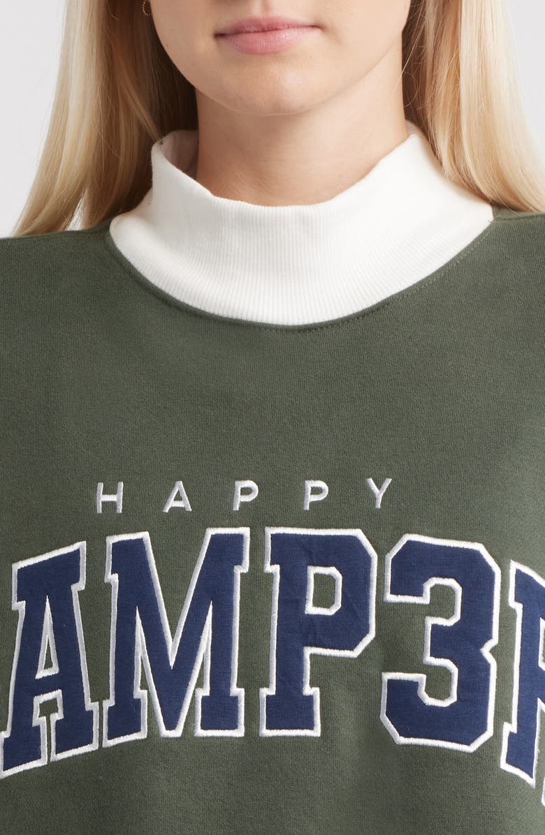 HAPPY CAMP3R Logo Appliqué Mock Neck Graphic Sweatshirt, Alternate, color, Olive
