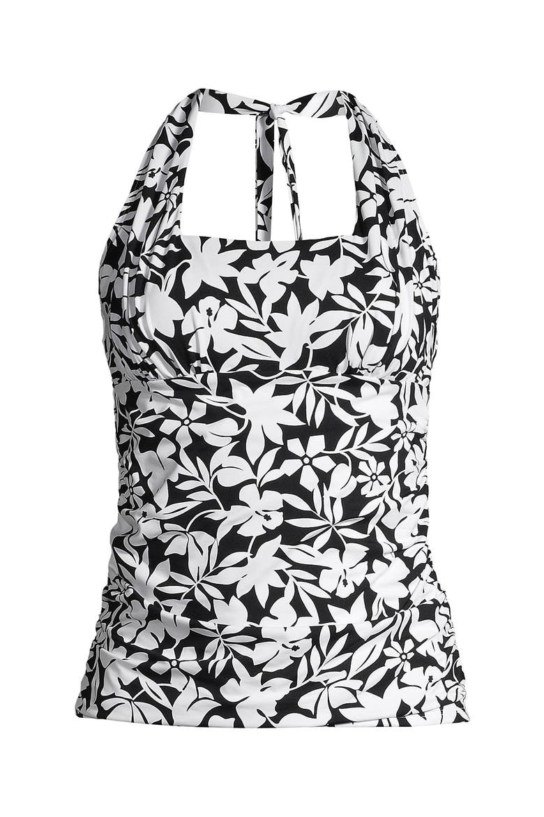 Chlorine Resistant Square Neck Halter Tankini Swimsuit Top, Alternate, color, Black Havana Floral