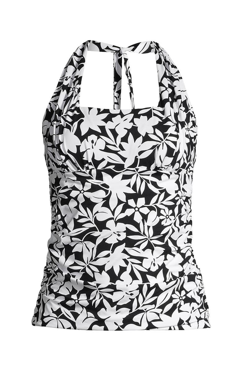 Lands' End Chlorine Resistant Square Neck Halter Tankini Swimsuit Top, Alternate, color, Black Havana Floral