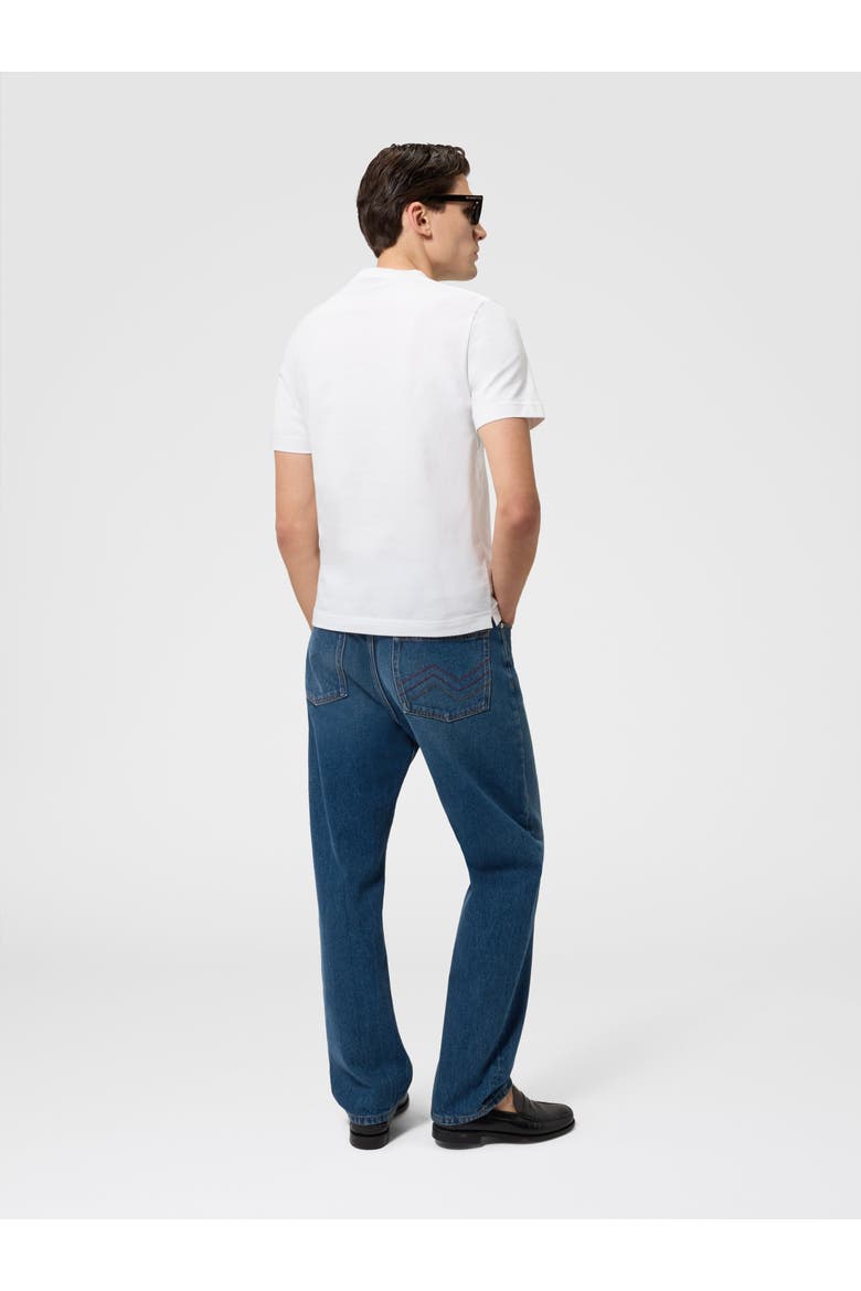 Crew-neck Cotton T-shirt With Irregular Zigzag Print, Alternate, color, White & Blue