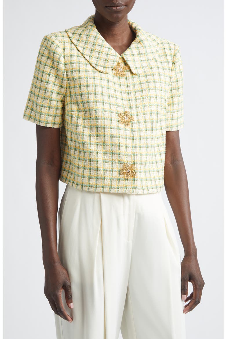 Short Sleeve Tweed Jacket, Main, color, BUTTER MULTI