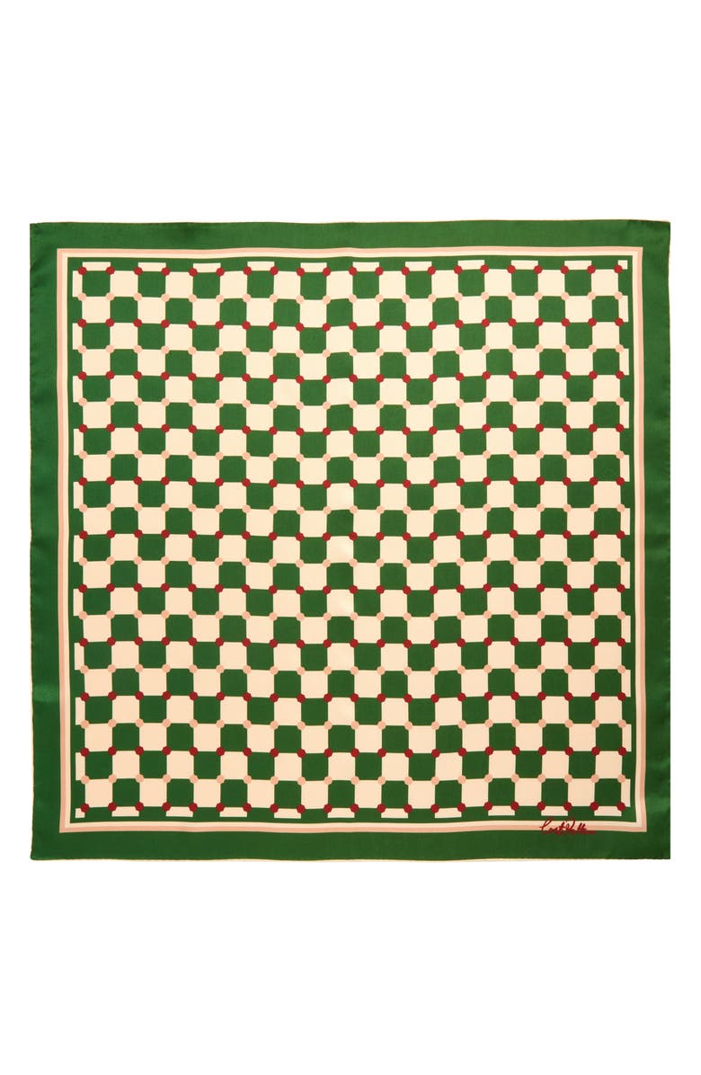 Lost Pattern Checkerboard Silk Square Bandana, Main, color, Green