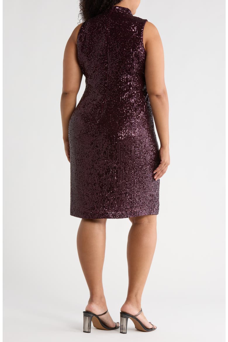 Sleeveless Ruched Sequin Midi Dress, Alternate, color, PLUM