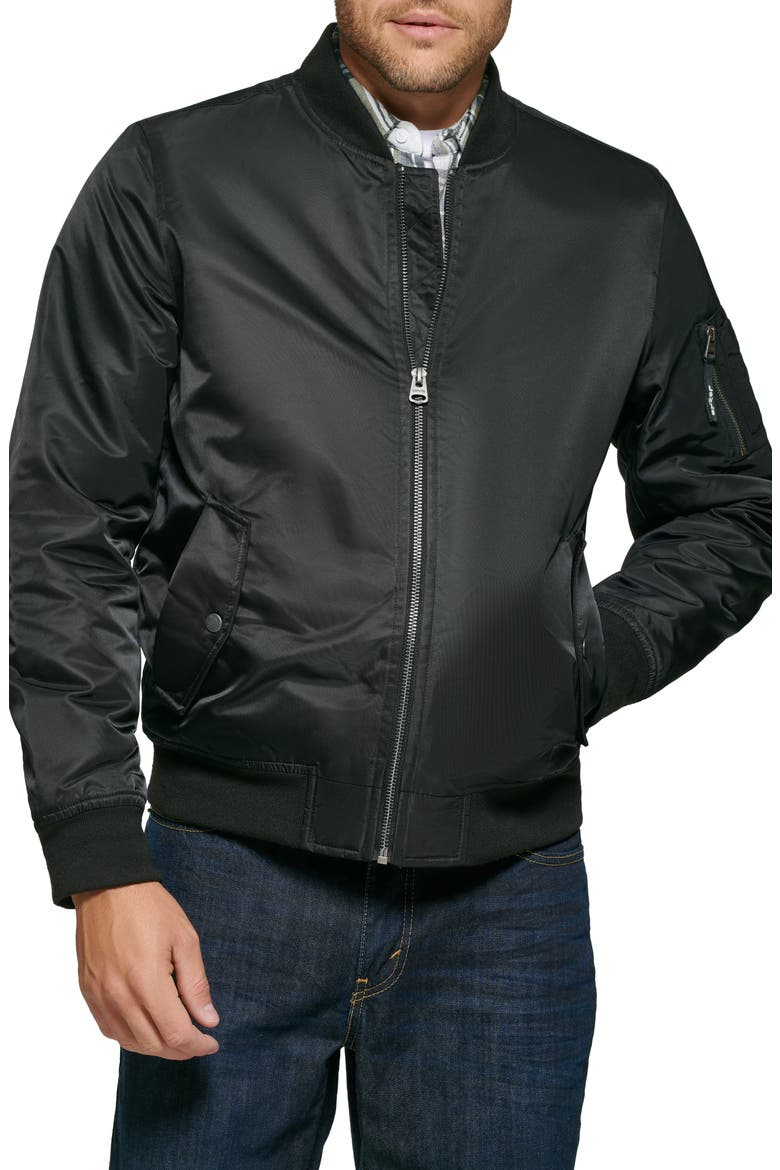 Filled Flight Bomber Jacket, Main, color, BLACK