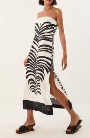 ViX Paula Hermanny Penelope Print Strapless Linen Blend Dress