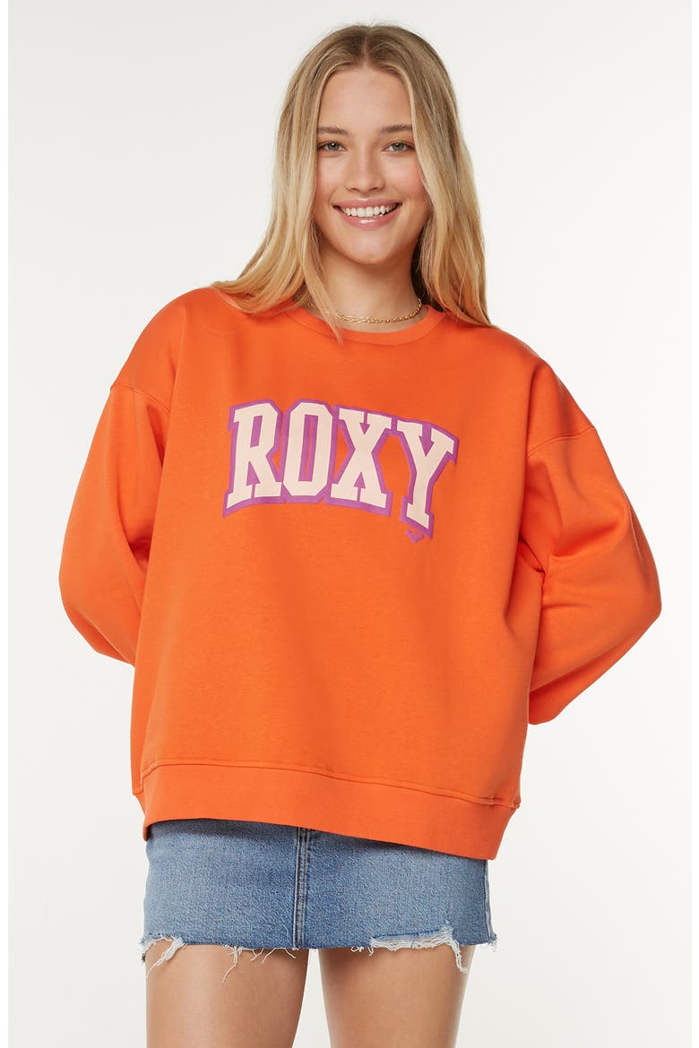 Morning Hike Oversize Fleece Logo Graphic Sweatshirt, Alternate, color, TIGERLILY ROXY COLLEGE