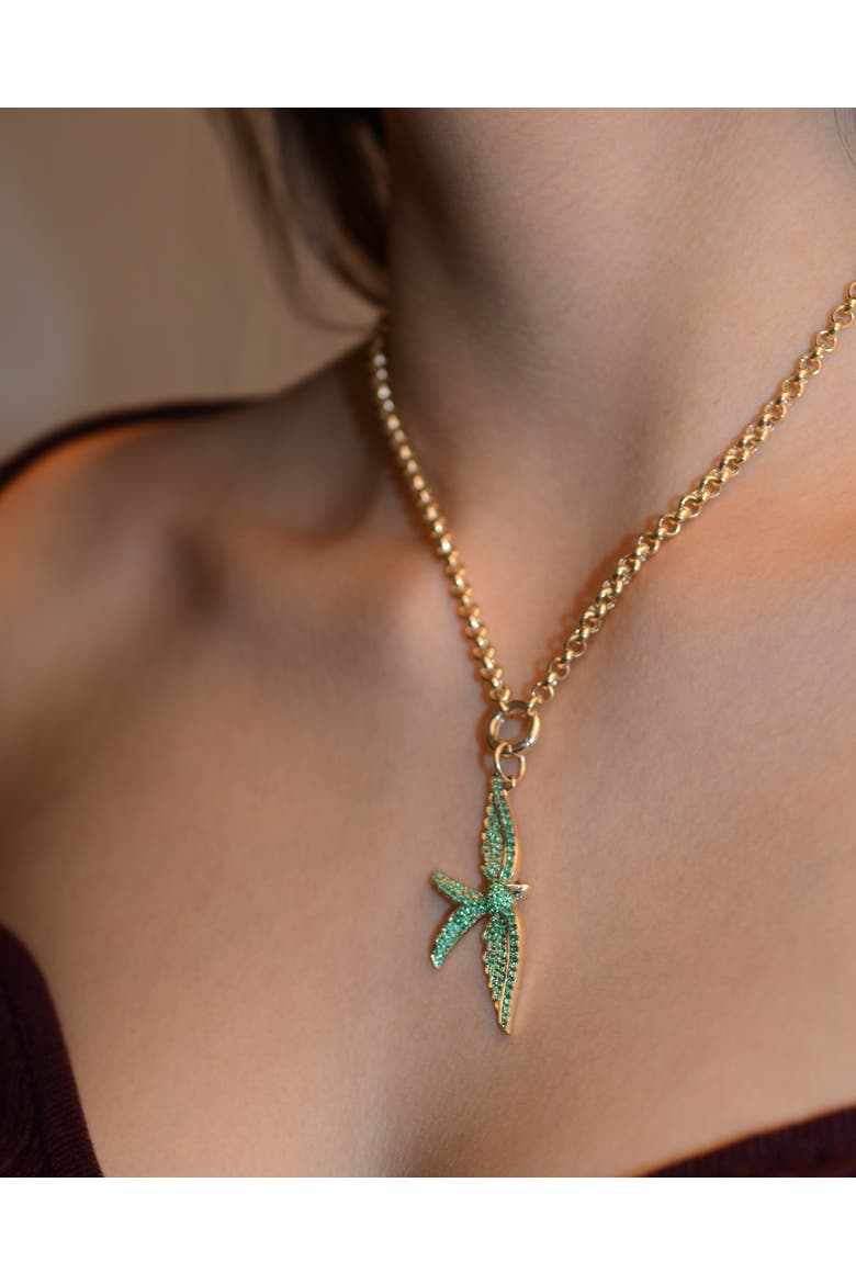 14K Gold Wings of Love Emerald Swallow Charm Rolo Necklace, Alternate, color, GOLD