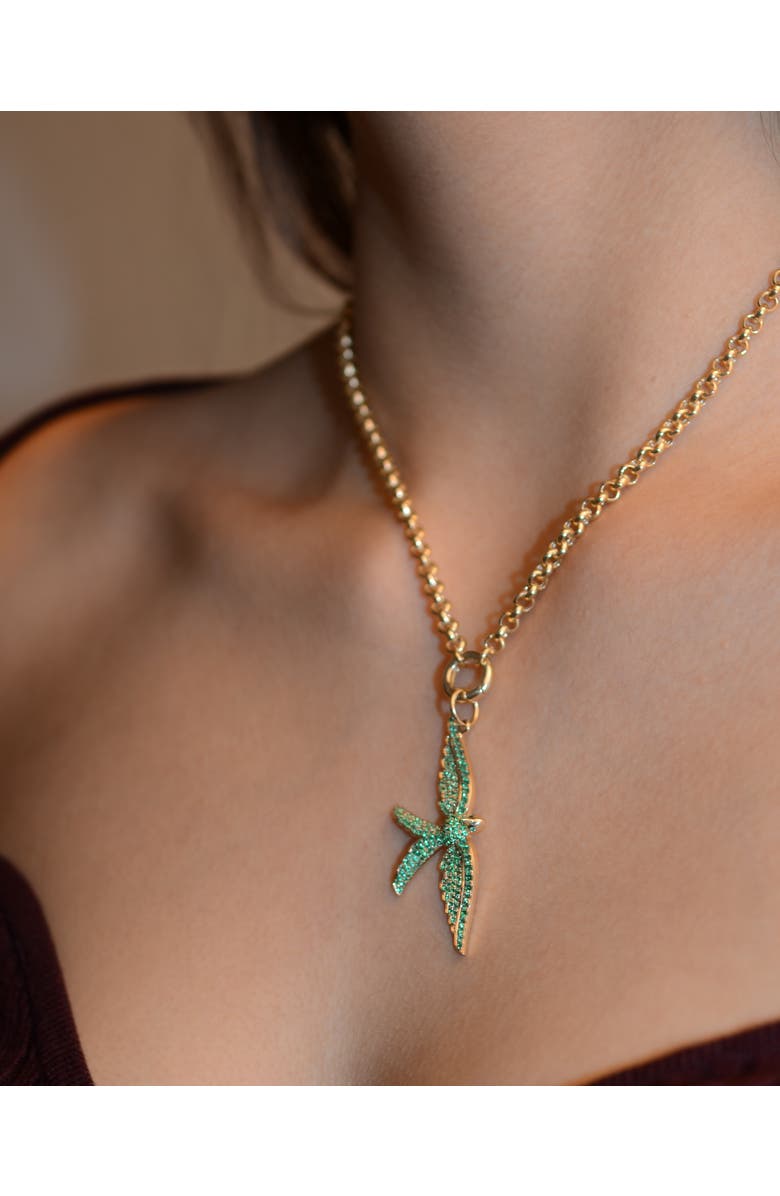 Lionheart 14K Gold Wings of Love Emerald Swallow Charm Rolo Necklace, Alternate, color, Gold