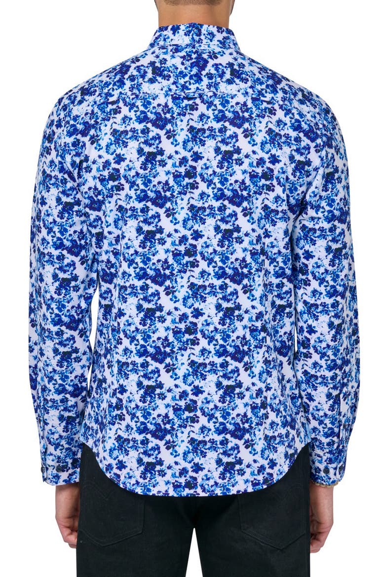 Slim Fit Watercolor Floral 4-Way Stretch Performance Long Sleeve Shirt, Alternate, color, BLUE