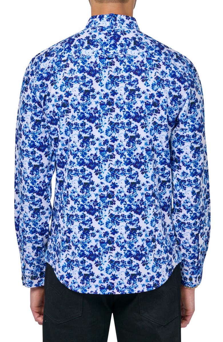 Brooklyn Brigade Slim Fit Watercolor Floral 4-Way Stretch Performance Long Sleeve Shirt, Alternate, color, Blue