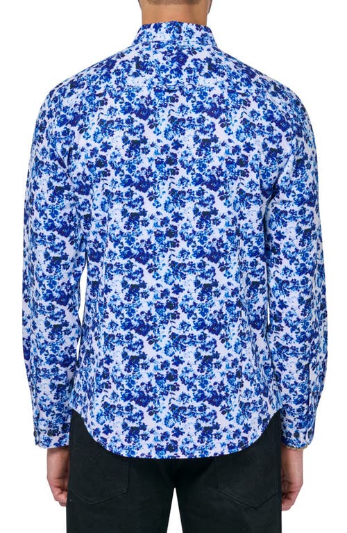 Brooklyn Brigade Watercolor Floral Long Sleeve Shirt In Blue