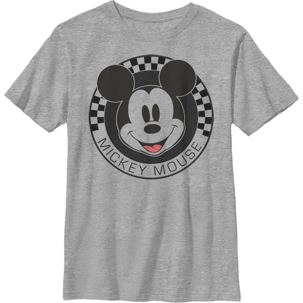 Mickey & Friends Boy's Checkered Mickey Mouse Portrait Graphic T-shirt In Gray