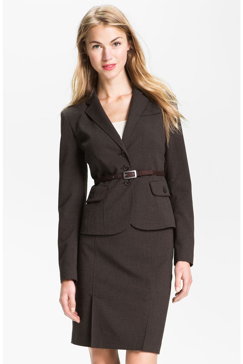 Belted Cross Weave Jacket, Main, color, BROWN BEAN TWEED COMBO