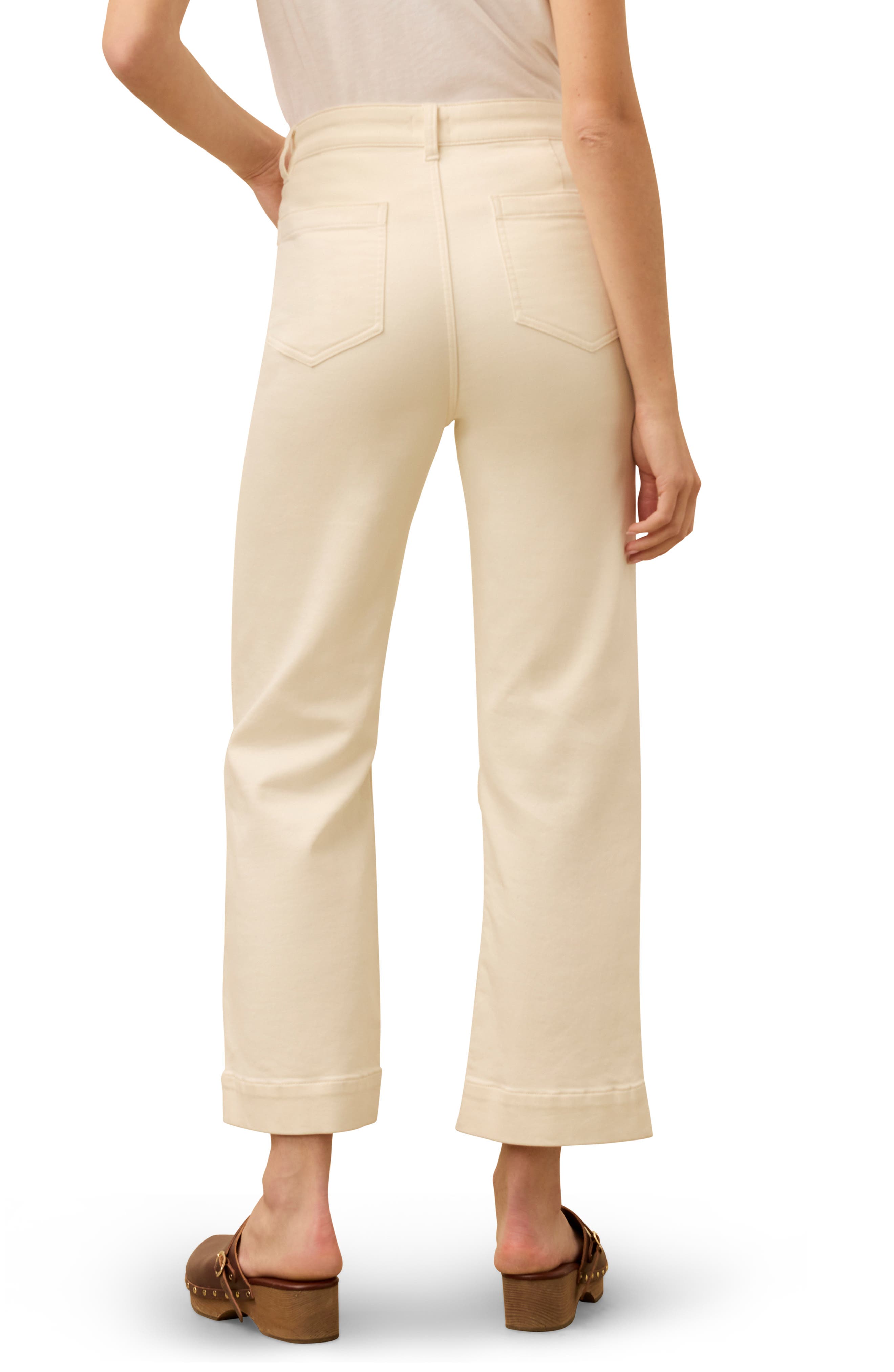 Patch Pocket High Waist Ankle Wide Leg Stretch Terry Pants - image 2