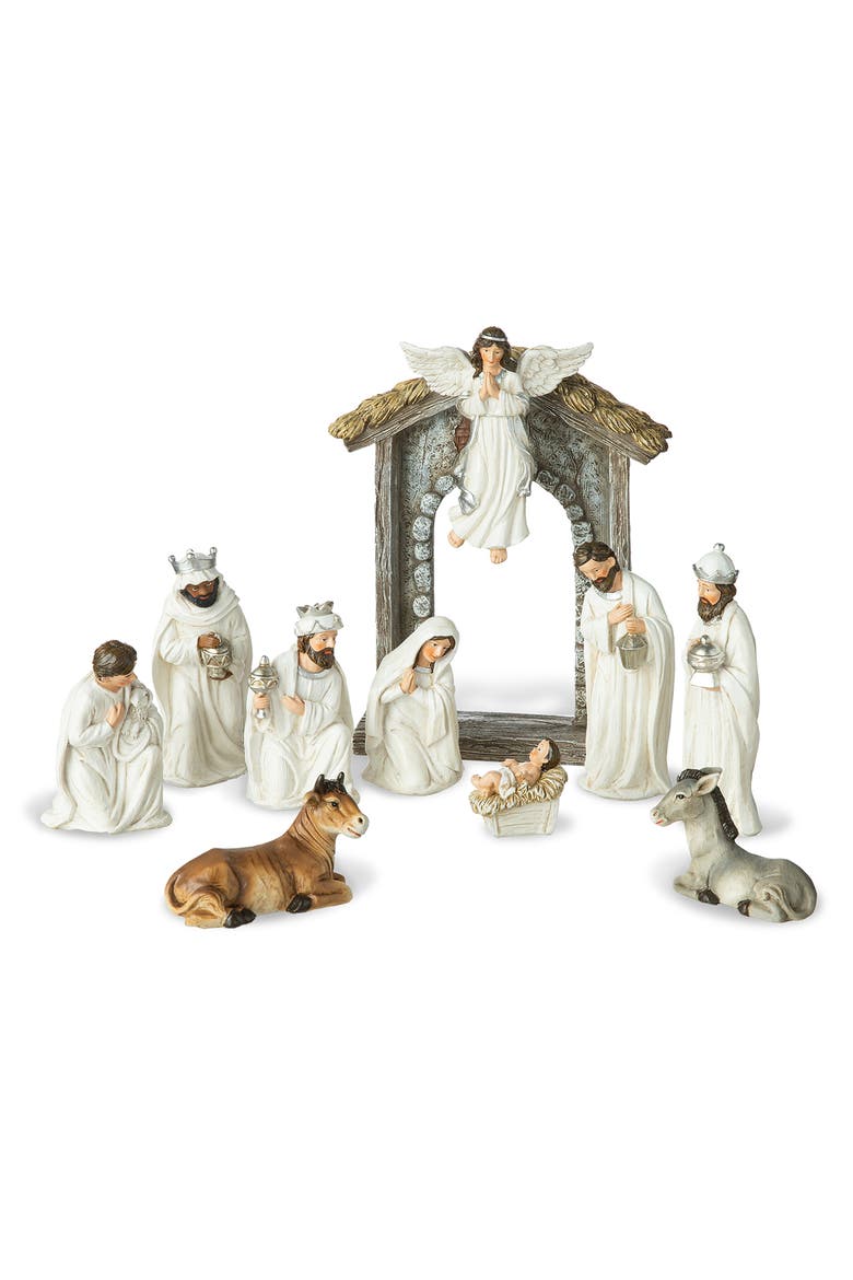 11pcs Deluxe Resin Nativity Figurine Set, Main, color, White