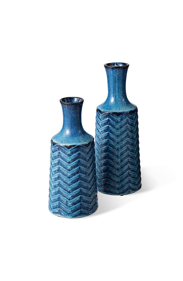 Glitzhome Set of 2 Modern Chevron Ceramic Table Vases, Alternate, color, Blue