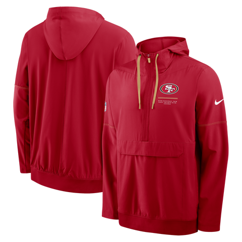 Men's Nike Scarlet San Francisco 49ers Sideline Logo Glory Anorak Half-Zip Hooded Jacket