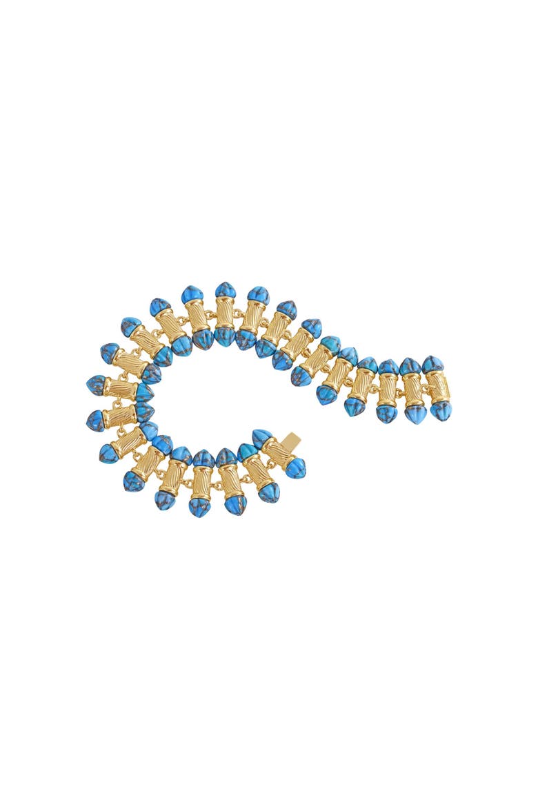 Twisted Rays Design Turquoise Gemstone Yellow Gold Plated Silver Women Bracelet, Alternate, color, 14KT Gold Vermeil on Sterling