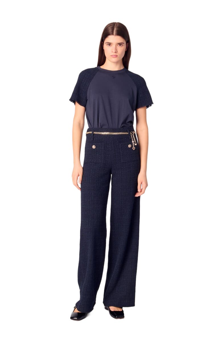 maje Tweed trousers with chain belt, Main, color, 