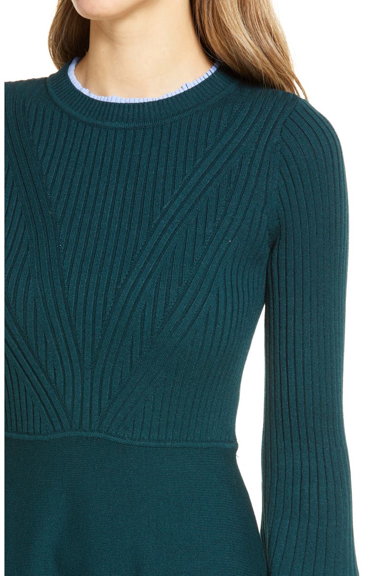 Long Sleeve Fit & Flare Sweater Minidress, Alternate, color, GREEN
