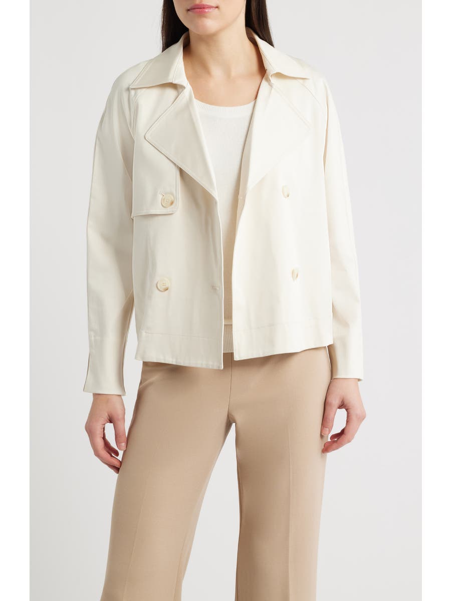 Short Double Breasted Cotton Blend Trench Coat