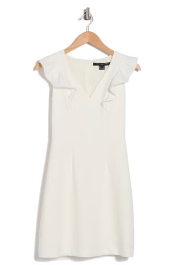 French Connection Whisper Ruffle V-neck Mini Dress In Summer White