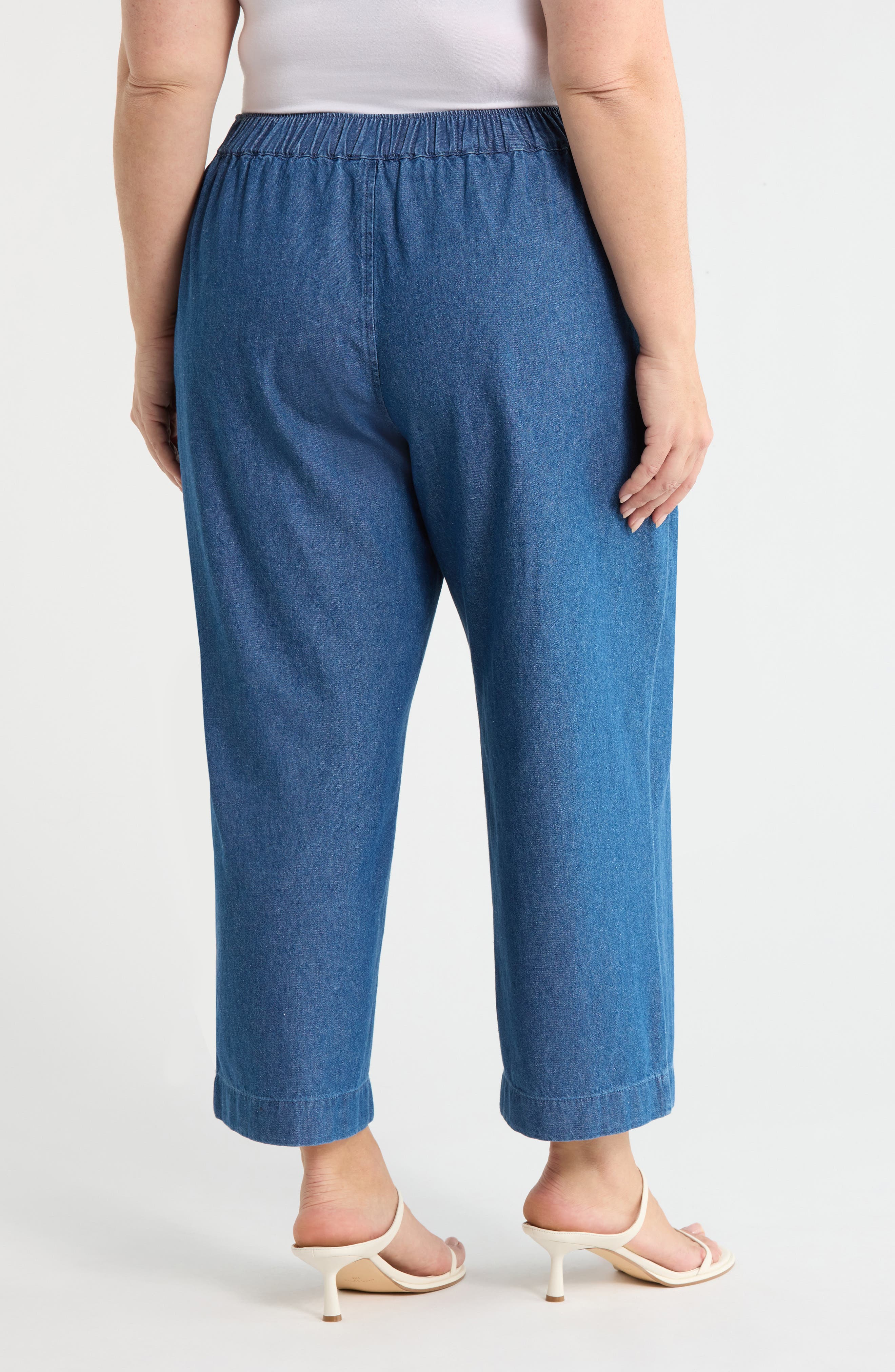 Pull-On Drawstring Chambray Crop Wide Leg Pants - image 2