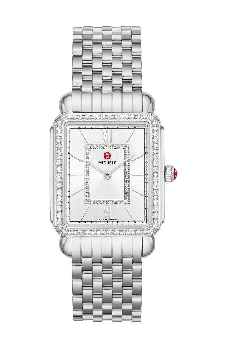 MICHELE Women's Deco II Diamond Embellished Stainless Steel Bracelet Watch, 29 mm - 0.52 ctw, Main, color, 