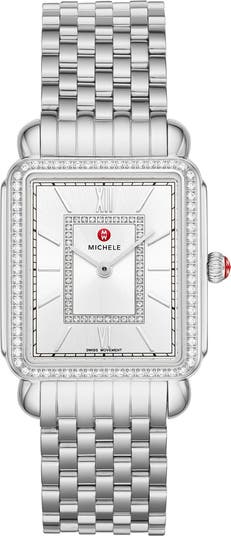 MICHELE Women s Deco II Diamond Embellished Stainless Steel Bracelet Watch 29 mm 0.52 ctw Nordstromrack