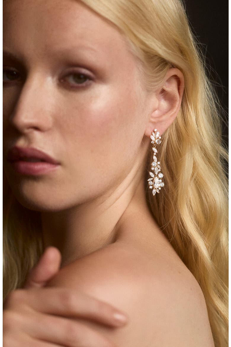 Cannes Cubic Zirconia Hoop Drop Earrings, Alternate, color, GOLD