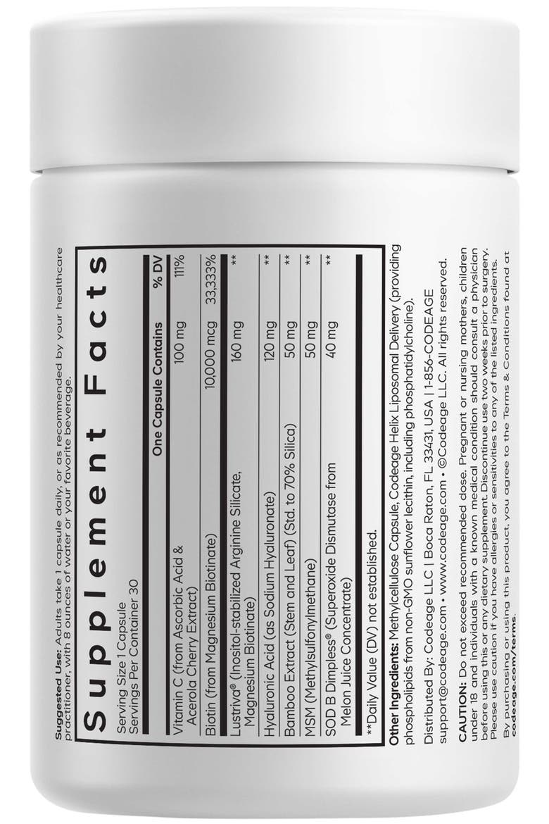 Hair Growth+Smooth Skin Max Vitamins, Lustriva, SOD B Dimpless, Biotin Vitamin C, Alternate, color, White