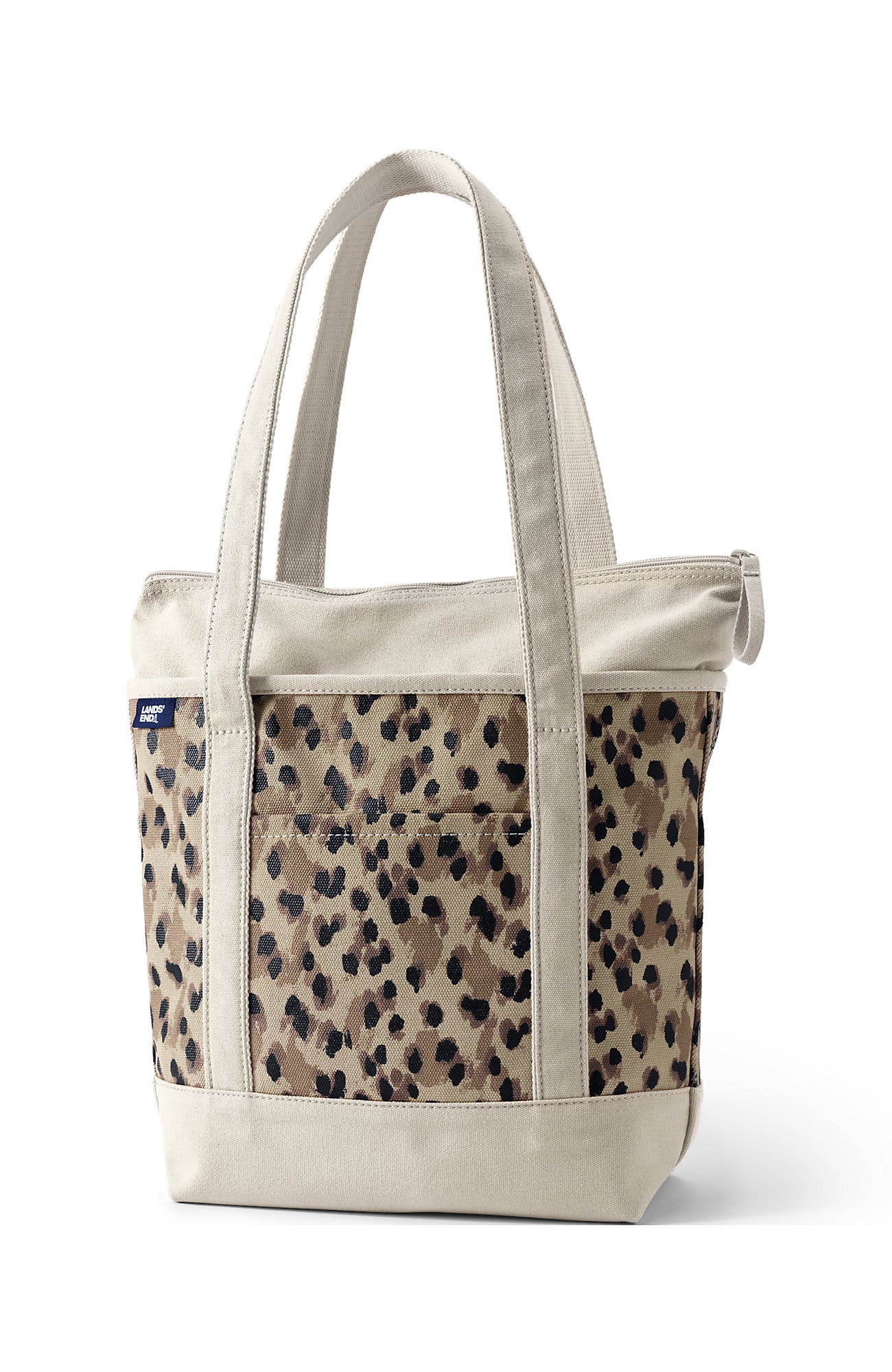 Zip Top Long Handle Canvas Tote Bag, Alternate, color, Warm Almond Animal Spots