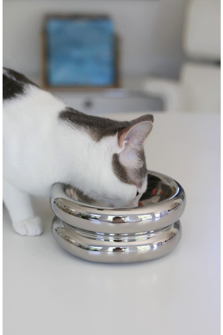 Halo Chrome Elevated Cat Bowl, Alternate, color, CHROME