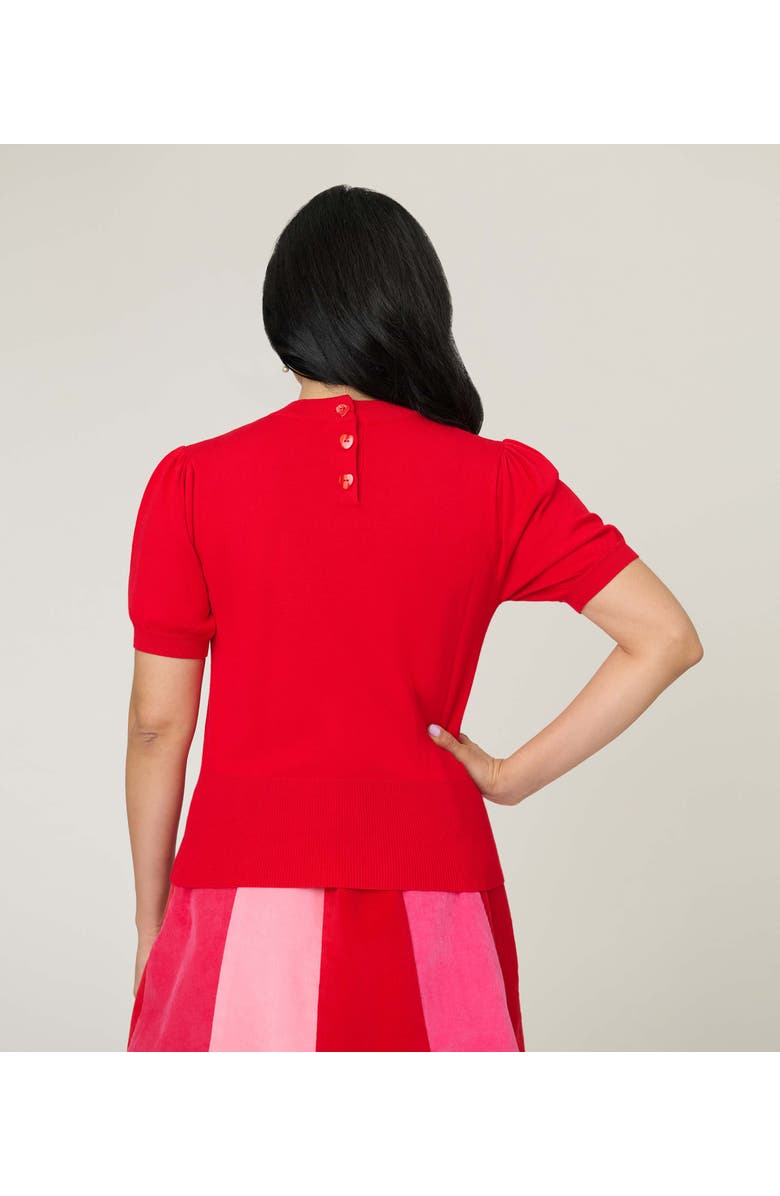 Smak Parlour Printed Heart Cutout Knit Sweater, Alternate, color, Solid Red