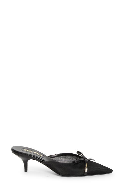 Miu Miu Bow Mesh Kitten Heel Mule In Black