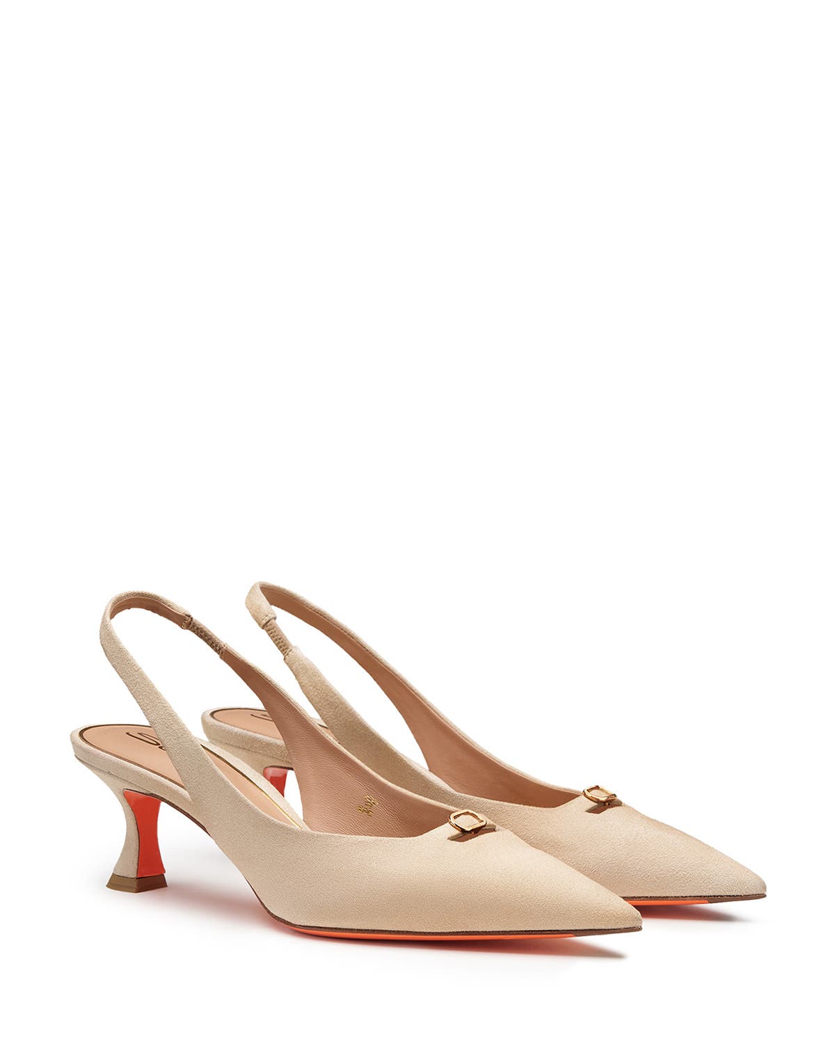 Santoni Women
s Suede Leather Mid-Heel Slingback, Alternate, color, Natural
