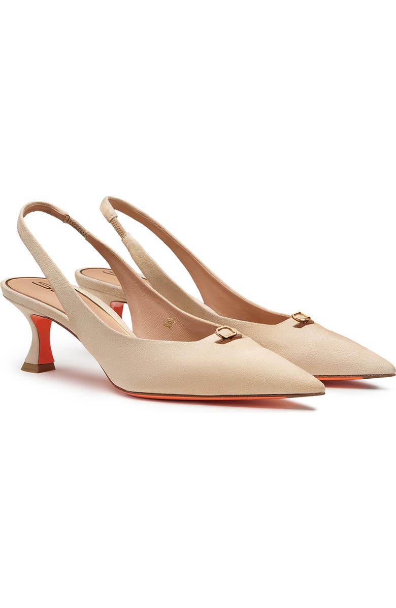 Santoni Women's Suede Leather Mid-Heel Slingback, Alternate, color, Natural