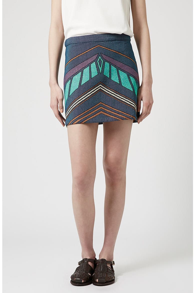 Chevron Print A-Line Skirt, Main, color, BLUE MULTI