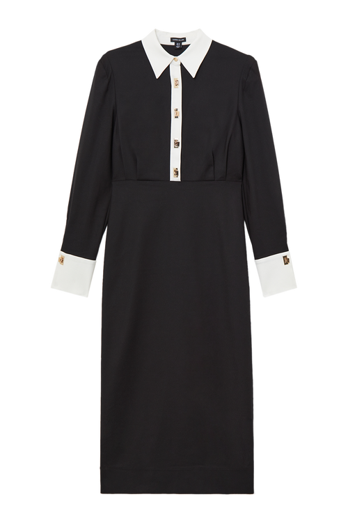 Karen Millen Techno Cotton Shirt Maxi Shirt Dress In Black