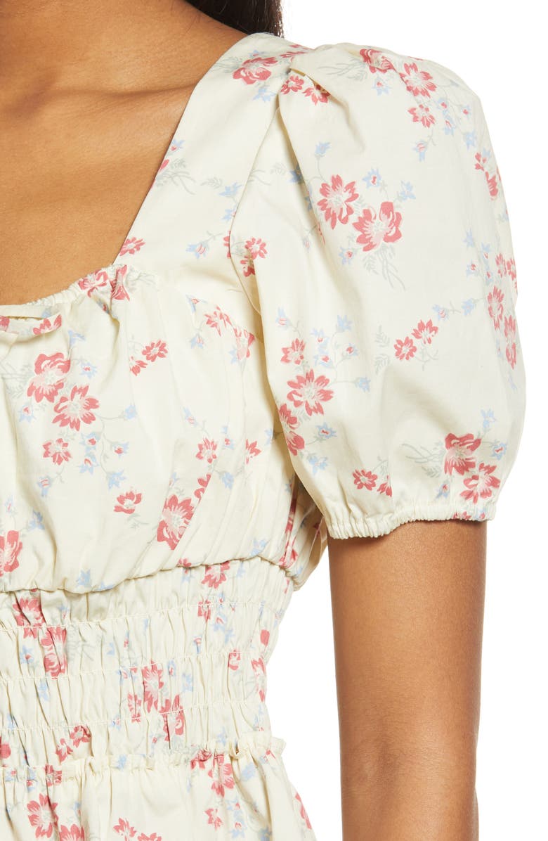 WAYF Lucian Floral Smocked Waist Top, Alternate, color, Ivory Whisper Floral