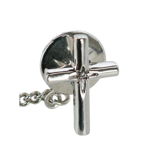 Men's Elegant Cross Tie Tack with Crystal Center for Formal Wear