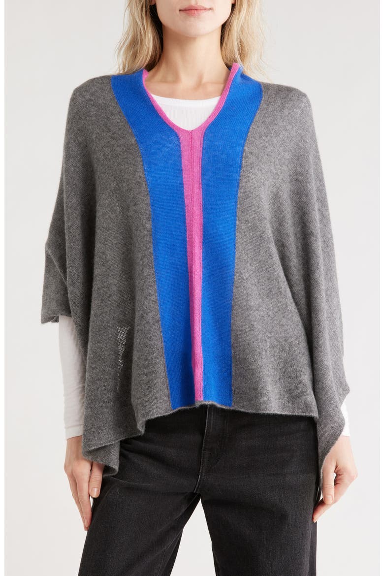 Colorblock Cashmere Poncho, Main, color, PEWTER/ BLUE BELL/ FUSCHIA